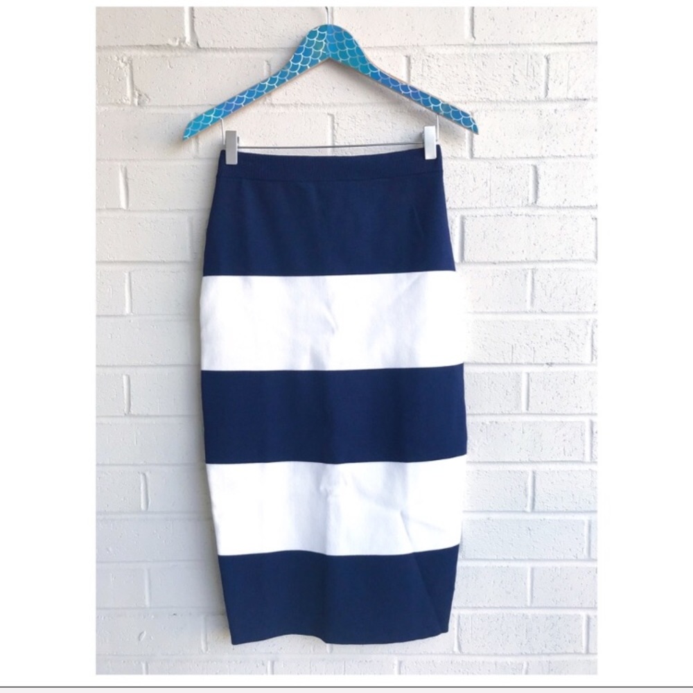 Kendall + Kylie Stripe Knit Midi Pencil Skirt